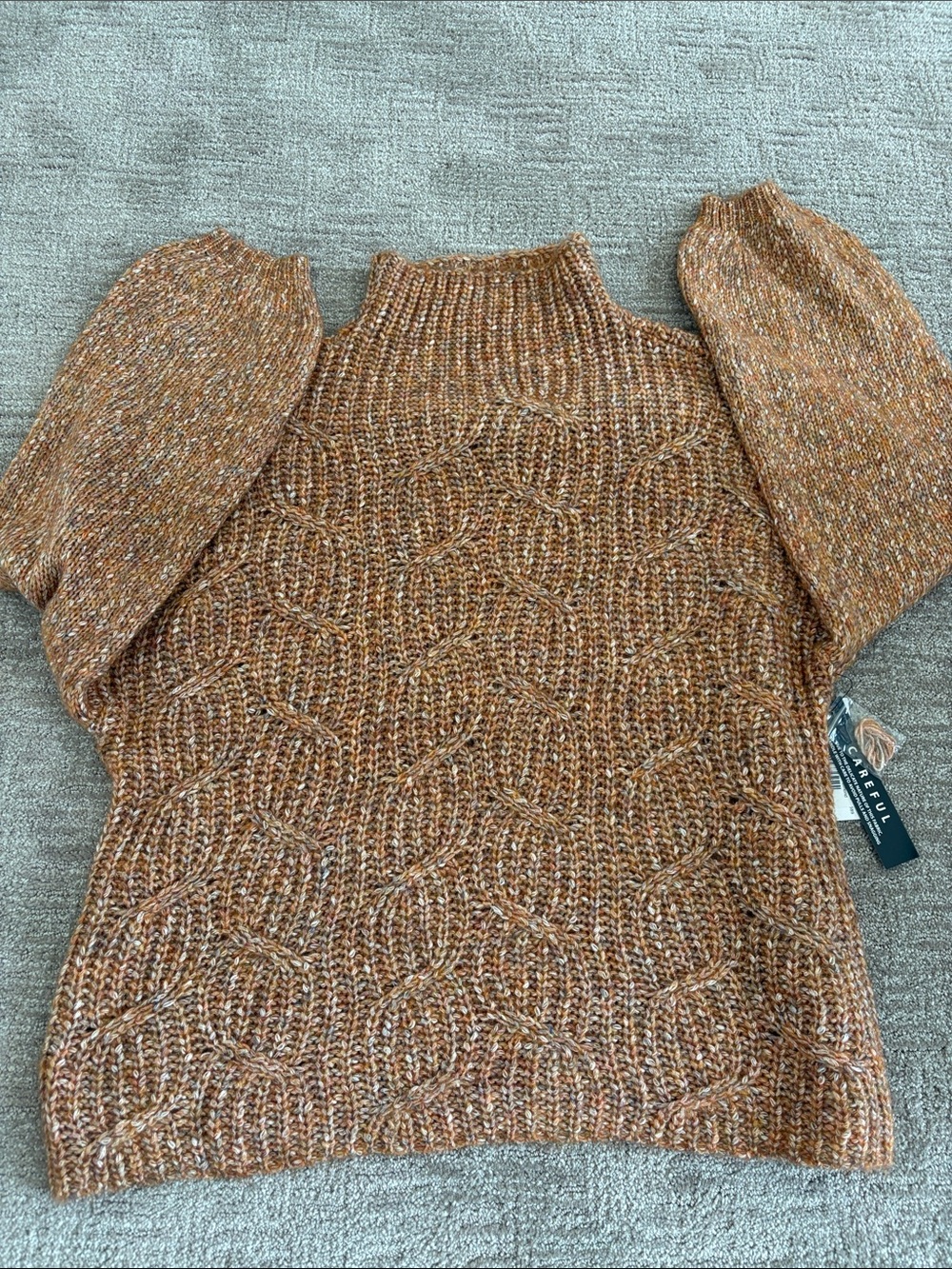 Tribal Cable Knit Cowl Sweater in Rust
